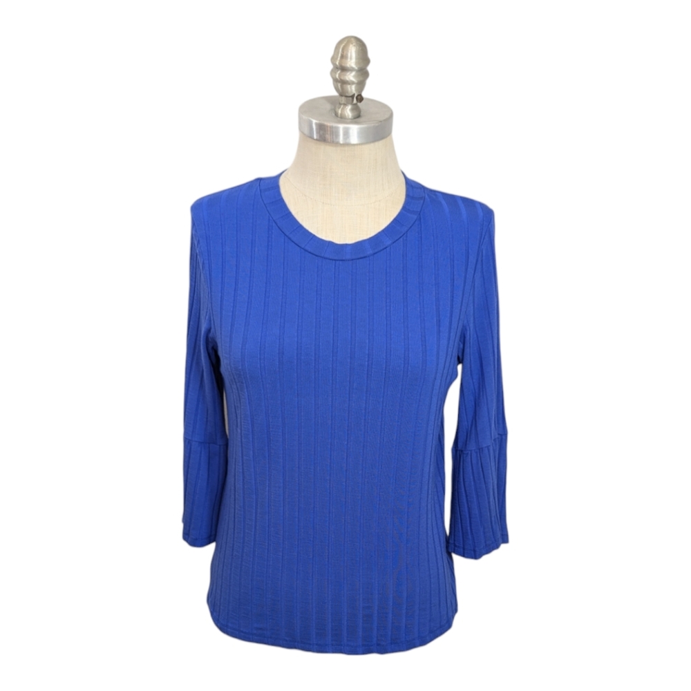 Amour Vert Blue Three Quarter Bell Sleeve Top Size Medium